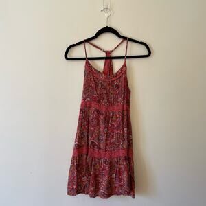 Hollister S mini summer dress paisley bohemian casual halter red blue beach
